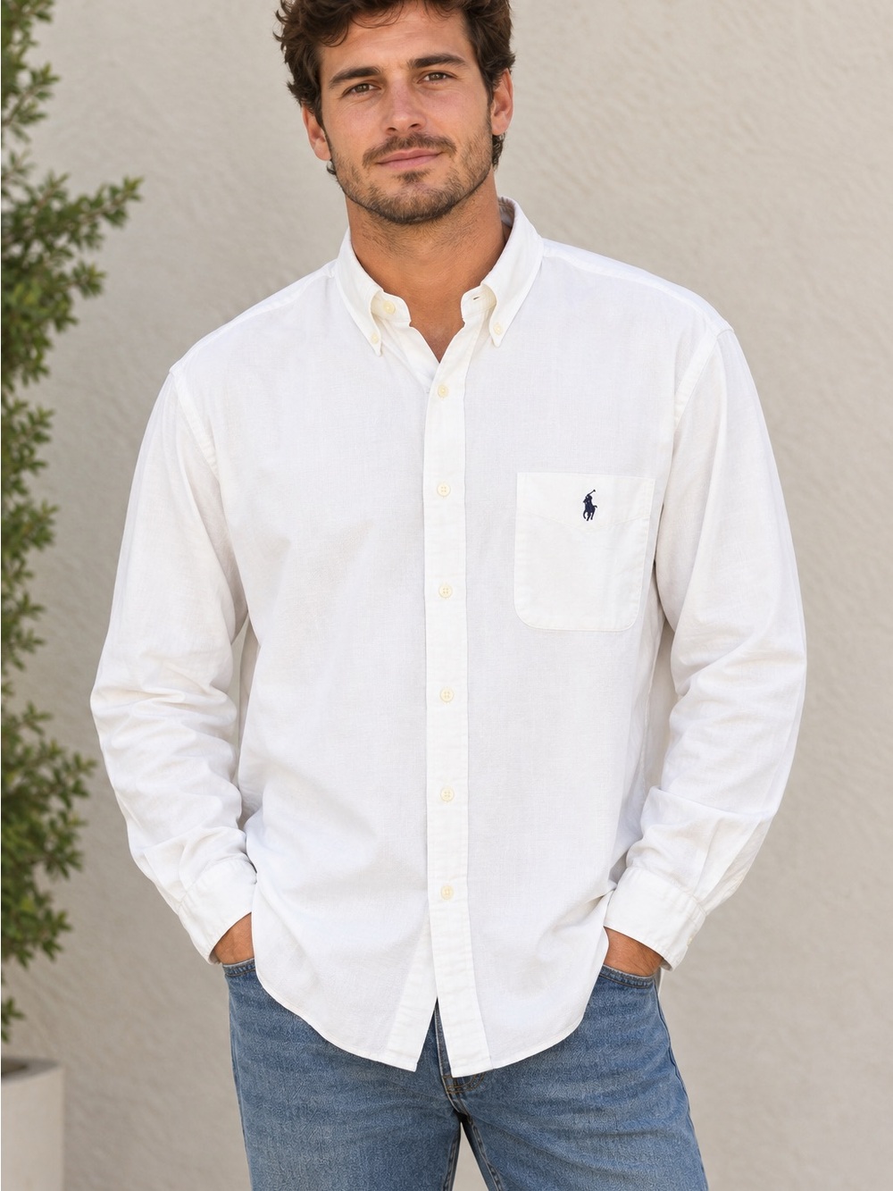 90's Polo Ralph Lauren Blaire Large White Cotton Button Down Shirt Long Sleeve